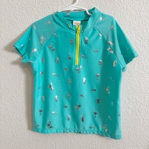 Gymboree Girls Kid Swim‎ Top UPF 50+ UV Protection Shirt Blue Silver L/10-12